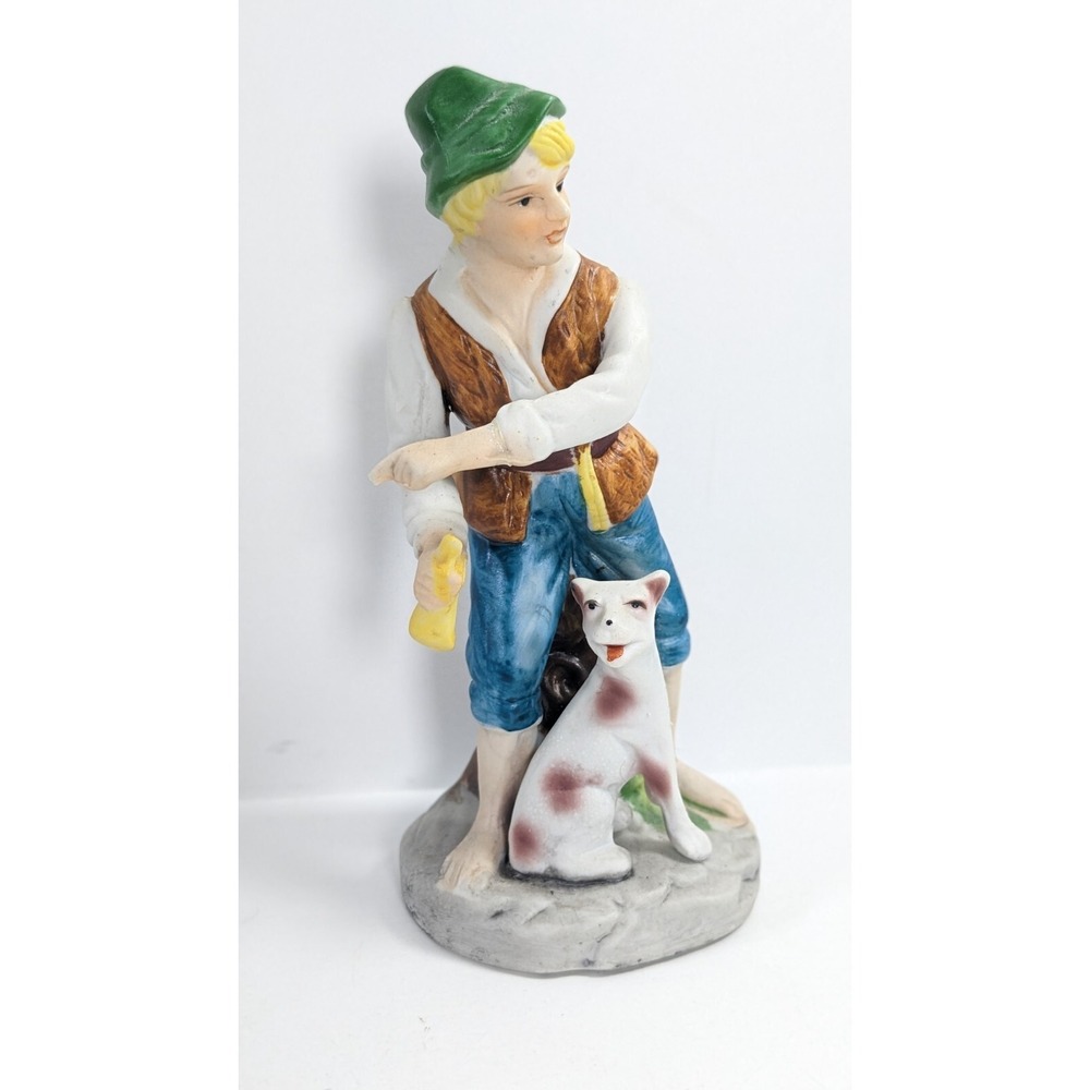 Homco vintage Porcelain Bisque Irish Sheep Herder Figurine 6 1/2  Taiwan deco